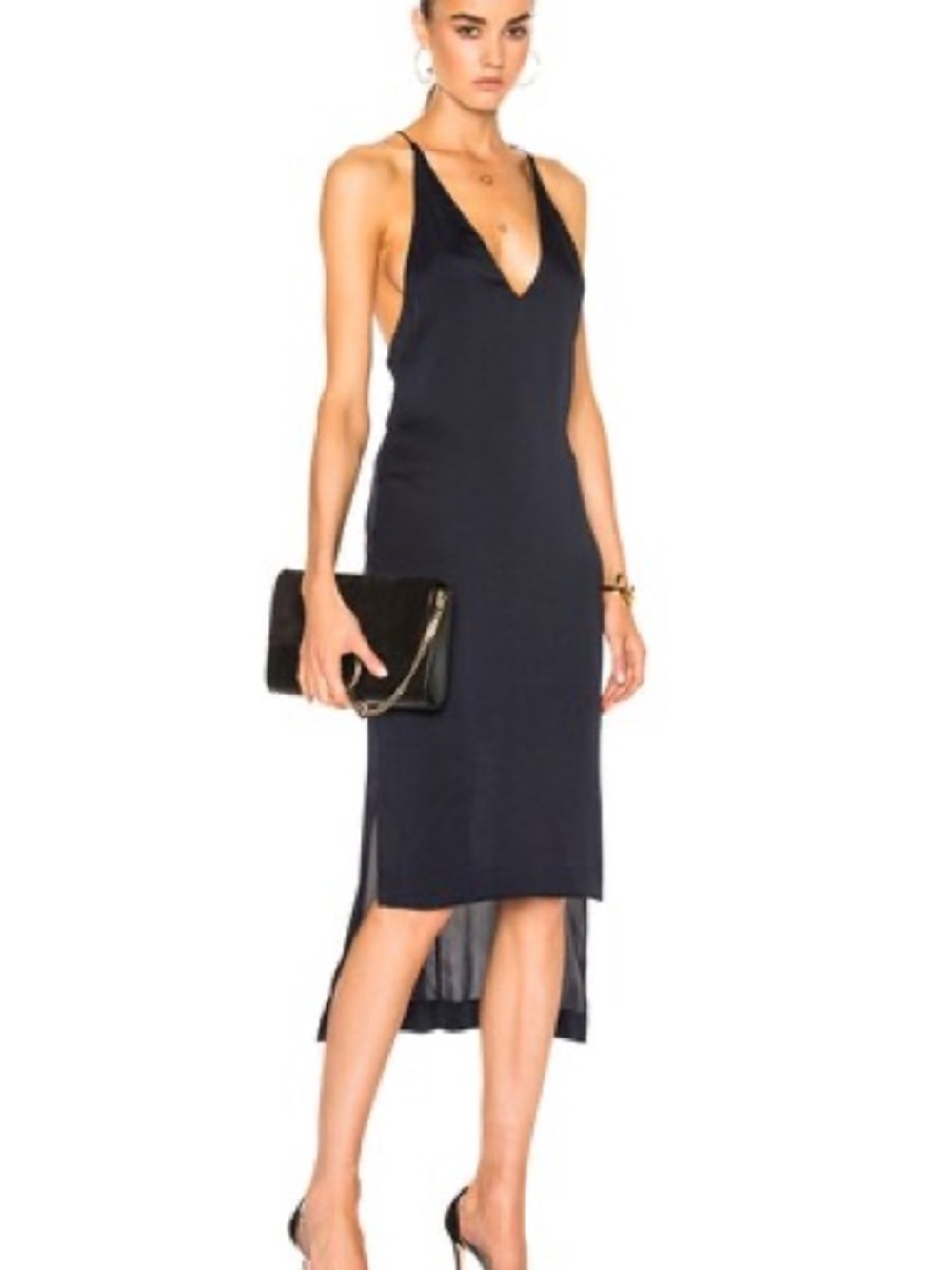 NWT Dion Lee Satin Fine Line Cami Dress Midi Dark Navy Blue Ink Size 6